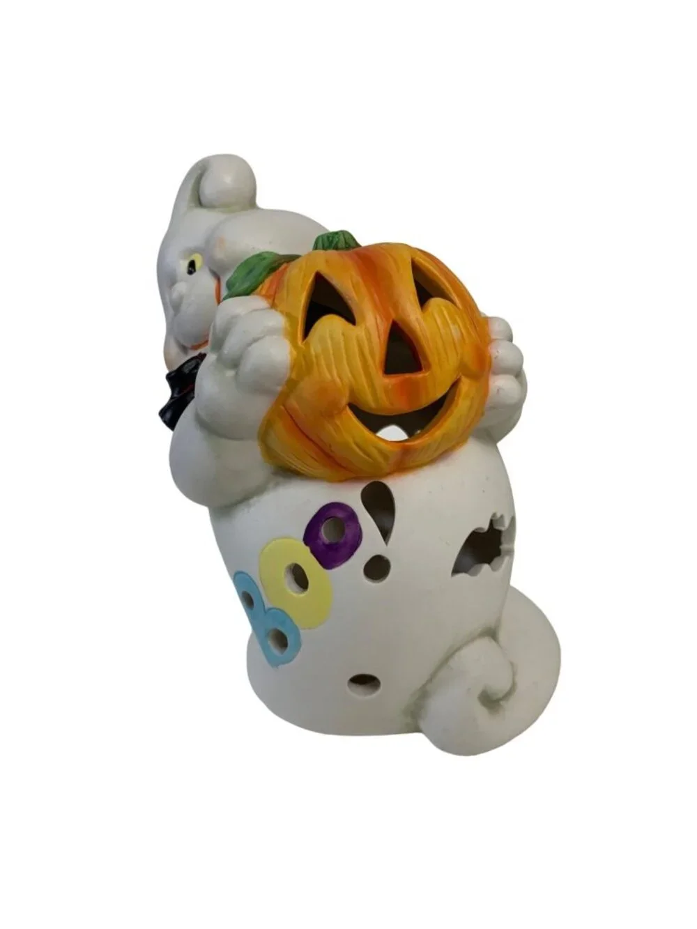 Vintage Halloween Ghost Night Light Spooky Boo Pumpkin Ceramic Lamp Kitsch 90s